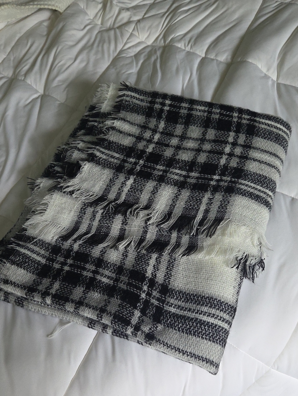 Live & Ique Black And Ivory Plaid Blanket Scarf